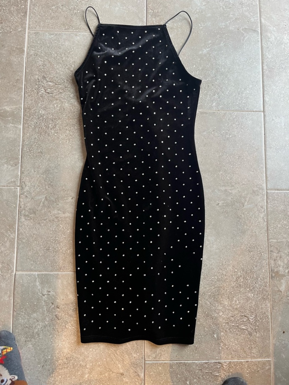 H&M Black Velvet Midi Dress with Rhinestone Dots